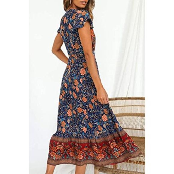 ZESICA | Dresses | Zesica Womens 223 Bohemian Floral Printed Wrap V ...